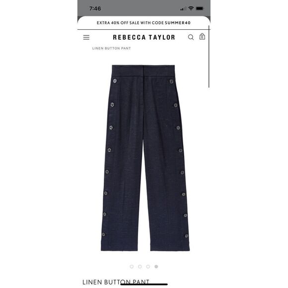 Rebecca Taylor Navy wide leg side button linen blend trouser 12 - Picture 4 of 12